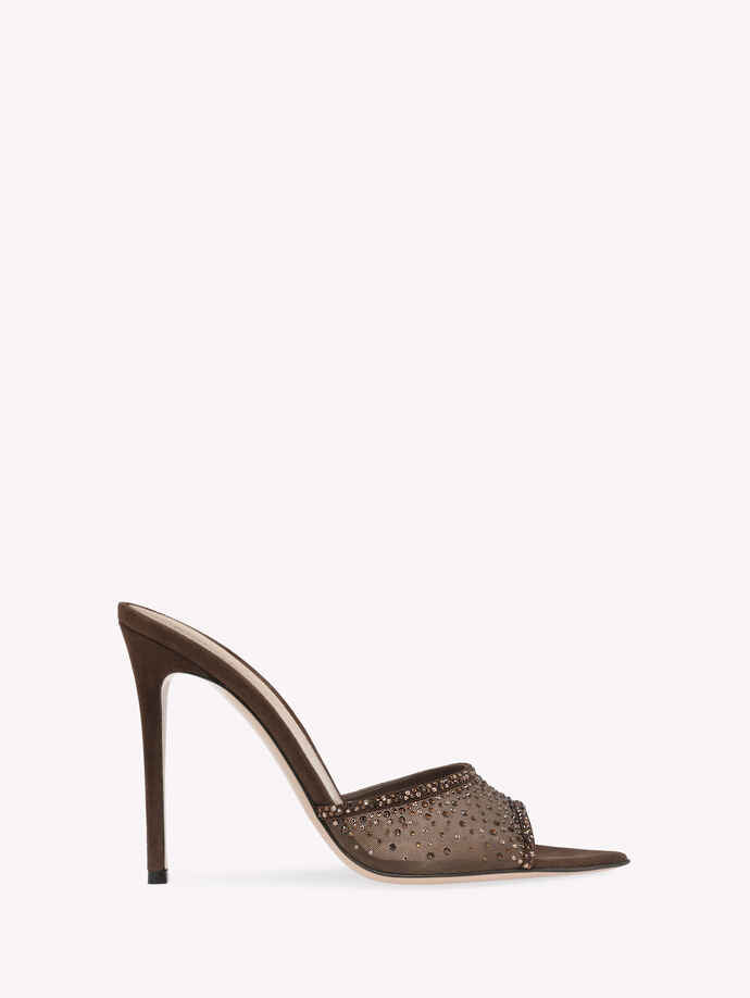 GIANVITO ROSSI Rania 85 Suede Organza Embellished Mules