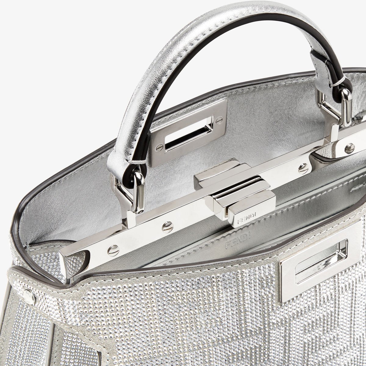 Fendi Peekaboo ISeeU Small
Silver leather bag with crystal FF motif