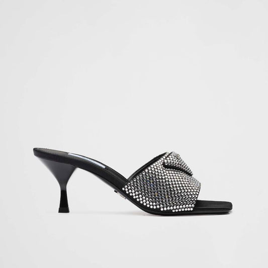 Prada satin heeled sandals with crystals