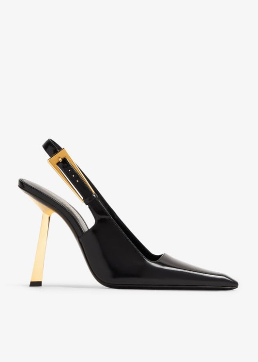 SAINT LAURENT
Lee patent-leather slingback pumps