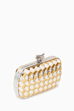 BOTTEGA VENETA
Knot Minaudiere Clutch in Laminated Intreccio Leather