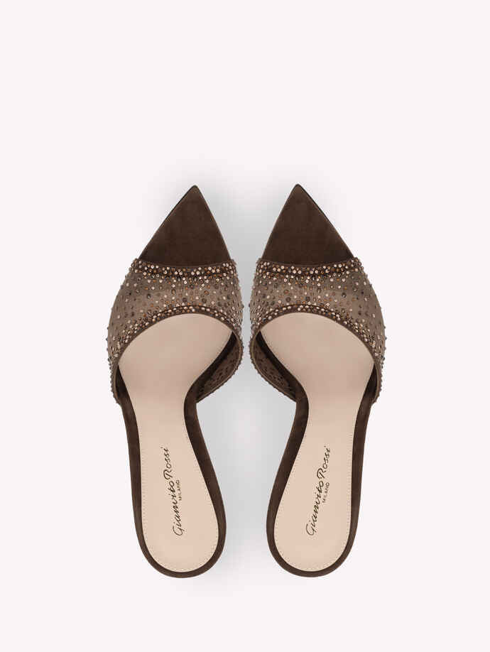 GIANVITO ROSSI Rania 85 Suede Organza Embellished Mules