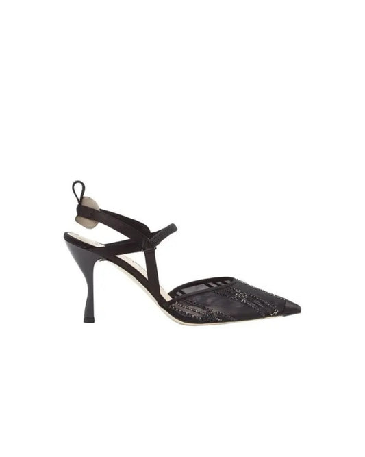 Fendi Mesh High-Heeled Slingbacks With Rhinestone Embroidery - Noir