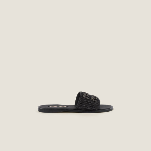 Miu miu Raffia-effect woven fabric slides