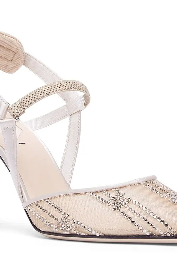 Fendi Mesh High-Heeled Slingbacks With Rhinestone Embroidery - Noir