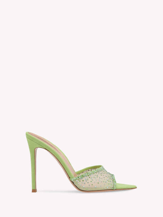 GIANVITO ROSSI Rania 85 Suede Organza Embellished Mules