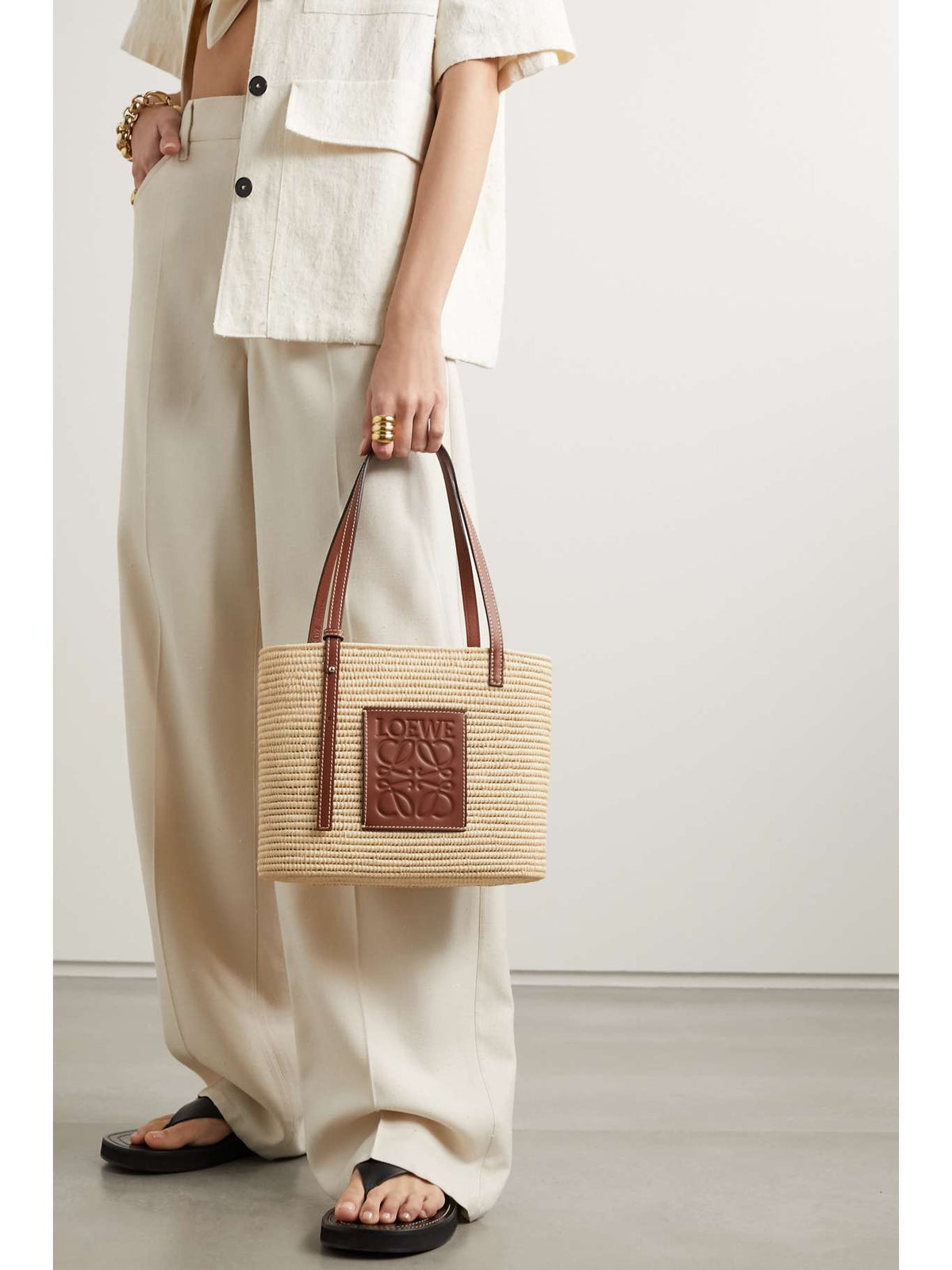 LOEWE
+ Paula's Ibiza small leather-trimmed woven raffia tote
