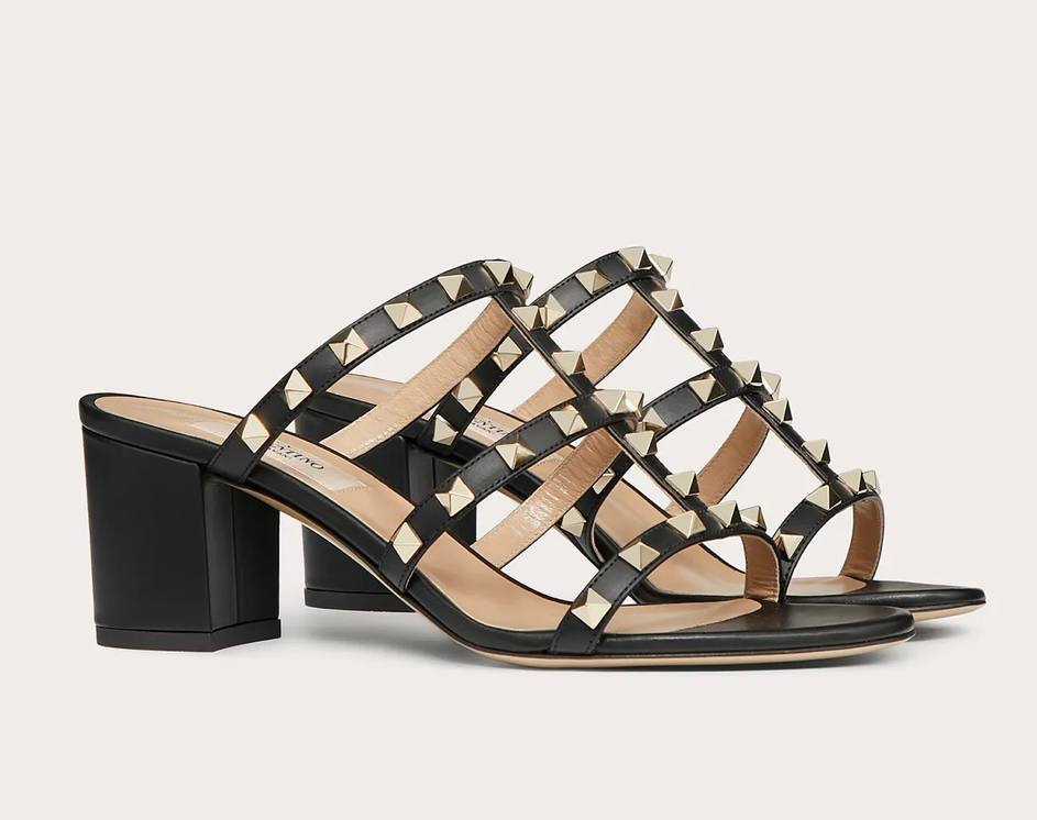 Valentino ROCKSTUD CALFSKIN LEATHER SLIDE SANDAL 60 MM