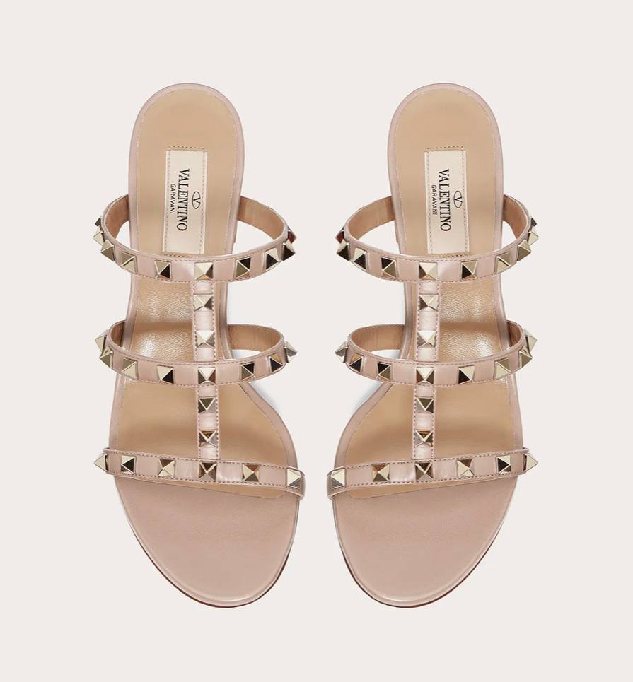 Valentino ROCKSTUD CALFSKIN LEATHER SLIDE SANDAL 60 MM