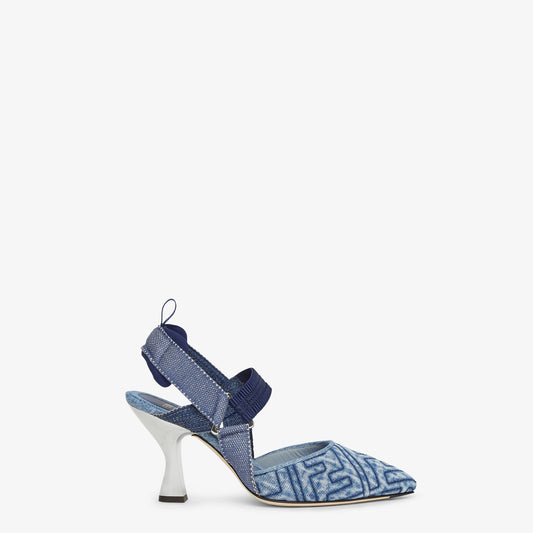 Fendi Colibrì
Blue denim high-heeled slingbacks