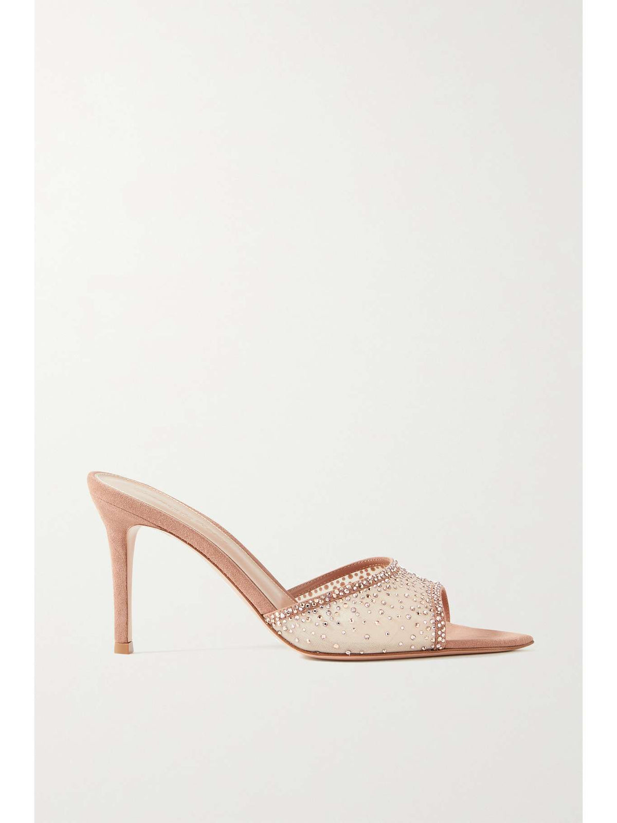GIANVITO ROSSI
Rania 85 Suede Organza Embellished Mules