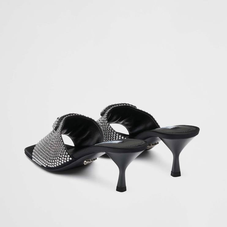 Prada satin heeled sandals with crystals