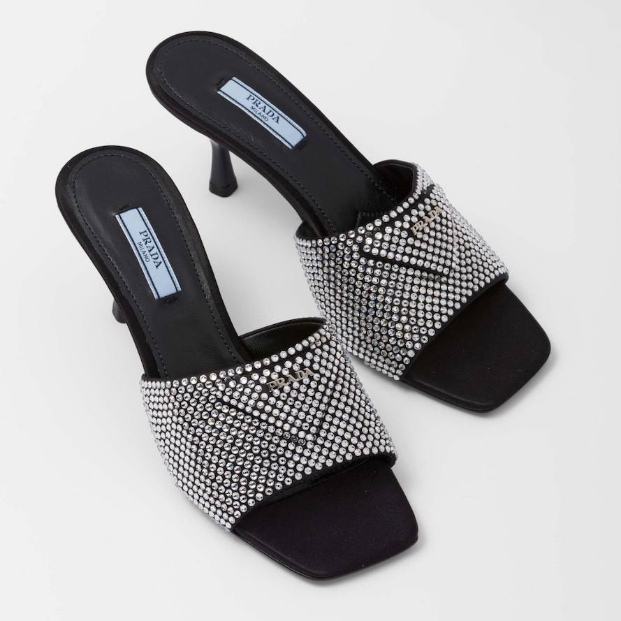 Prada satin heeled sandals with crystals