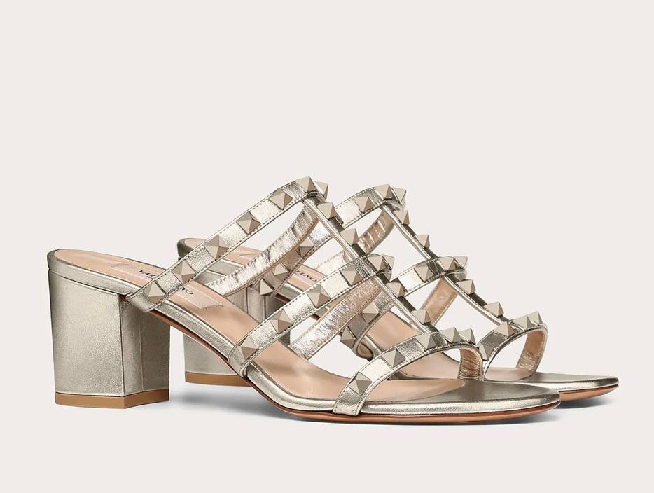 Valentino ROCKSTUD CALFSKIN LEATHER SLIDE SANDAL 60 MM