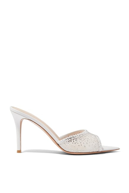 GIANVITO ROSSI Rania 85 Suede Organza Embellished Mules