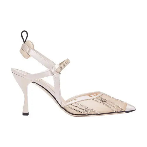 Fendi Mesh High-Heeled Slingbacks With Rhinestone Embroidery - Noir