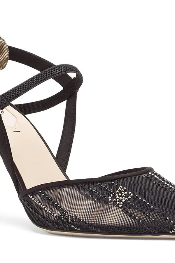 Fendi Mesh High-Heeled Slingbacks With Rhinestone Embroidery - Noir