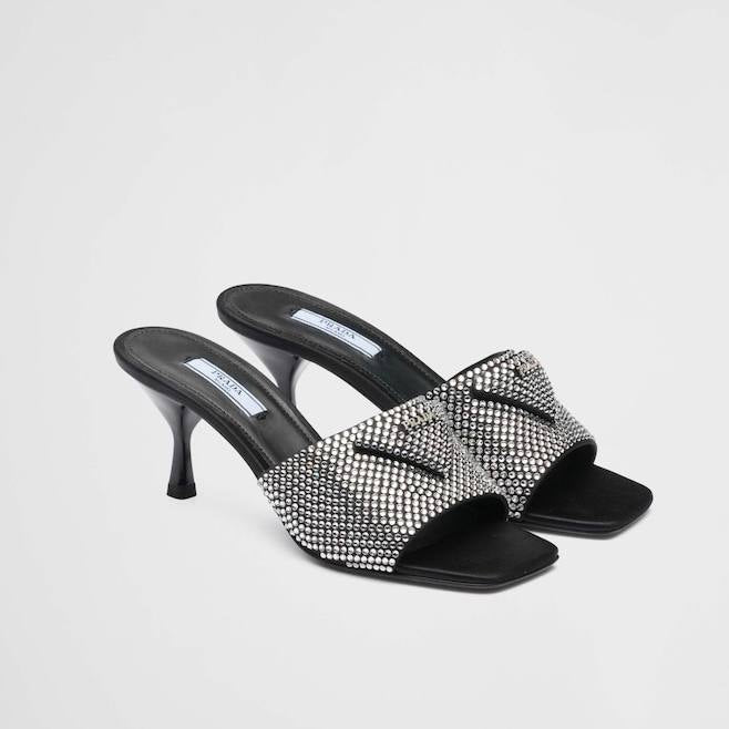 Prada satin heeled sandals with crystals