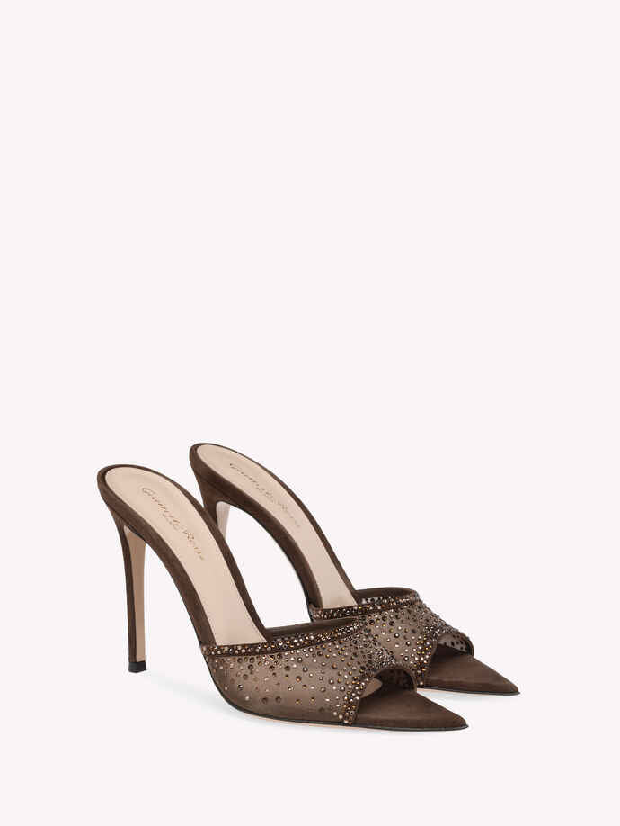 GIANVITO ROSSI Rania 85 Suede Organza Embellished Mules