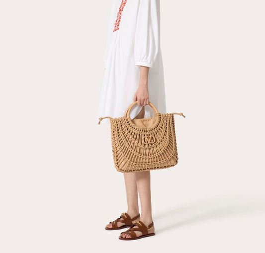 VALENTINO ALLKNOTS WOVEN LEATHER SHOPPER