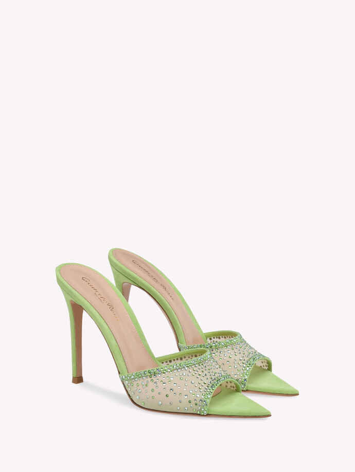 GIANVITO ROSSI Rania 85 Suede Organza Embellished Mules