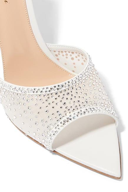 GIANVITO ROSSI Rania 85 Suede Organza Embellished Mules