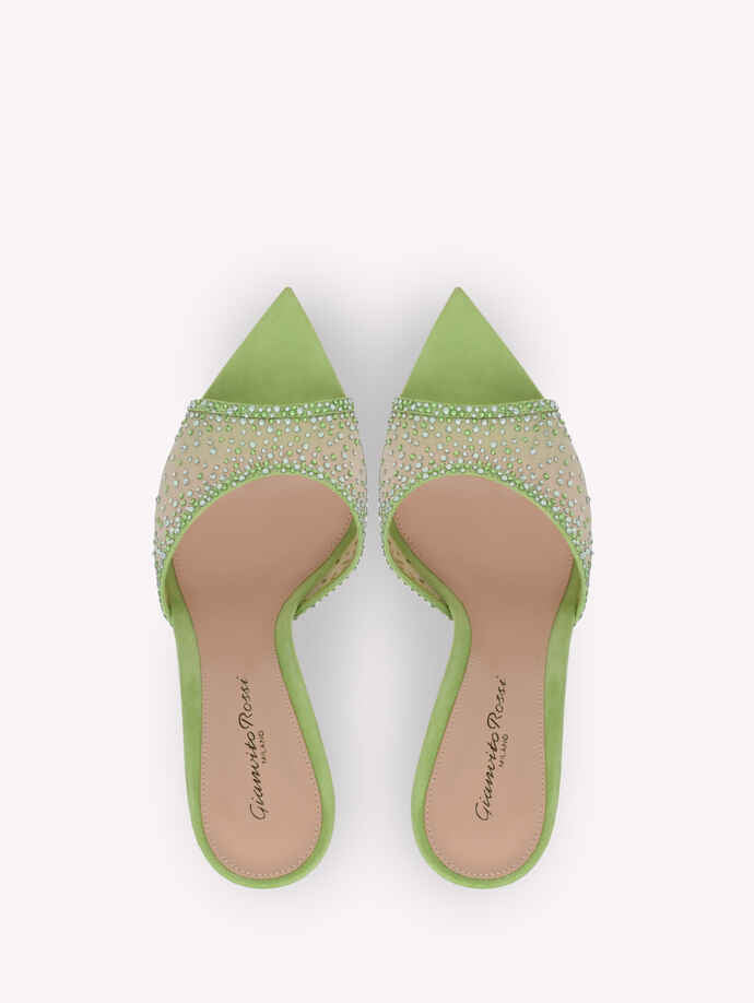 GIANVITO ROSSI Rania 85 Suede Organza Embellished Mules