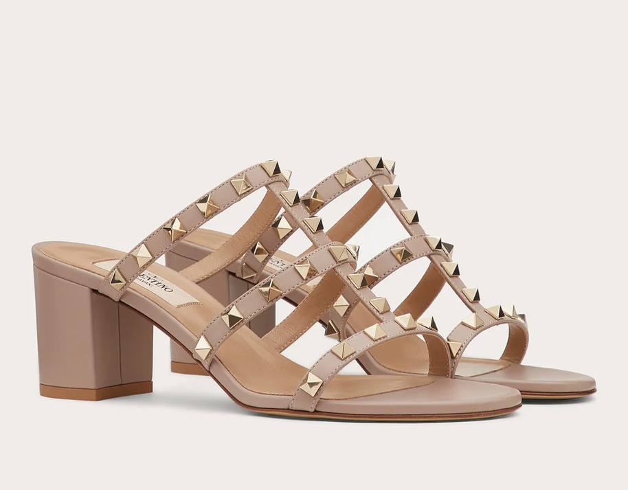 Valentino ROCKSTUD CALFSKIN LEATHER SLIDE SANDAL 60 MM
